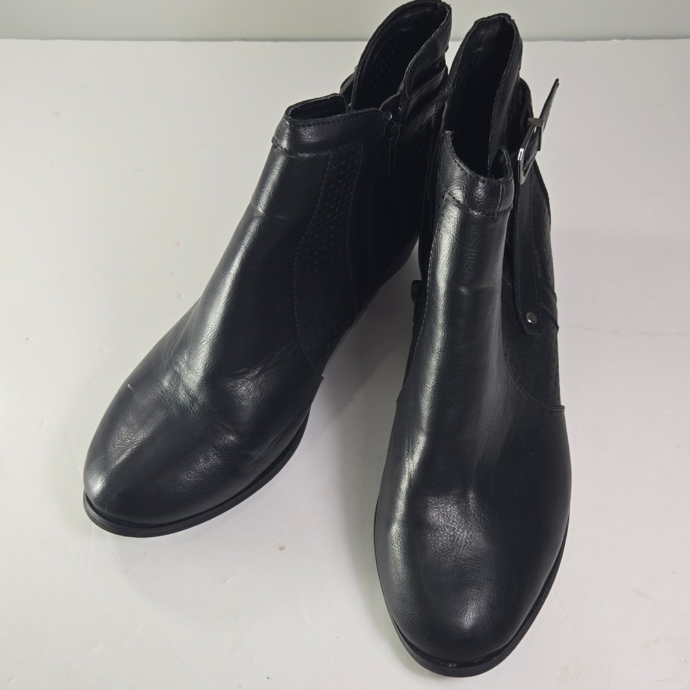 Ashley Stewart Black Perforated Buckle Ankle Boots Women's‎ Size 10W